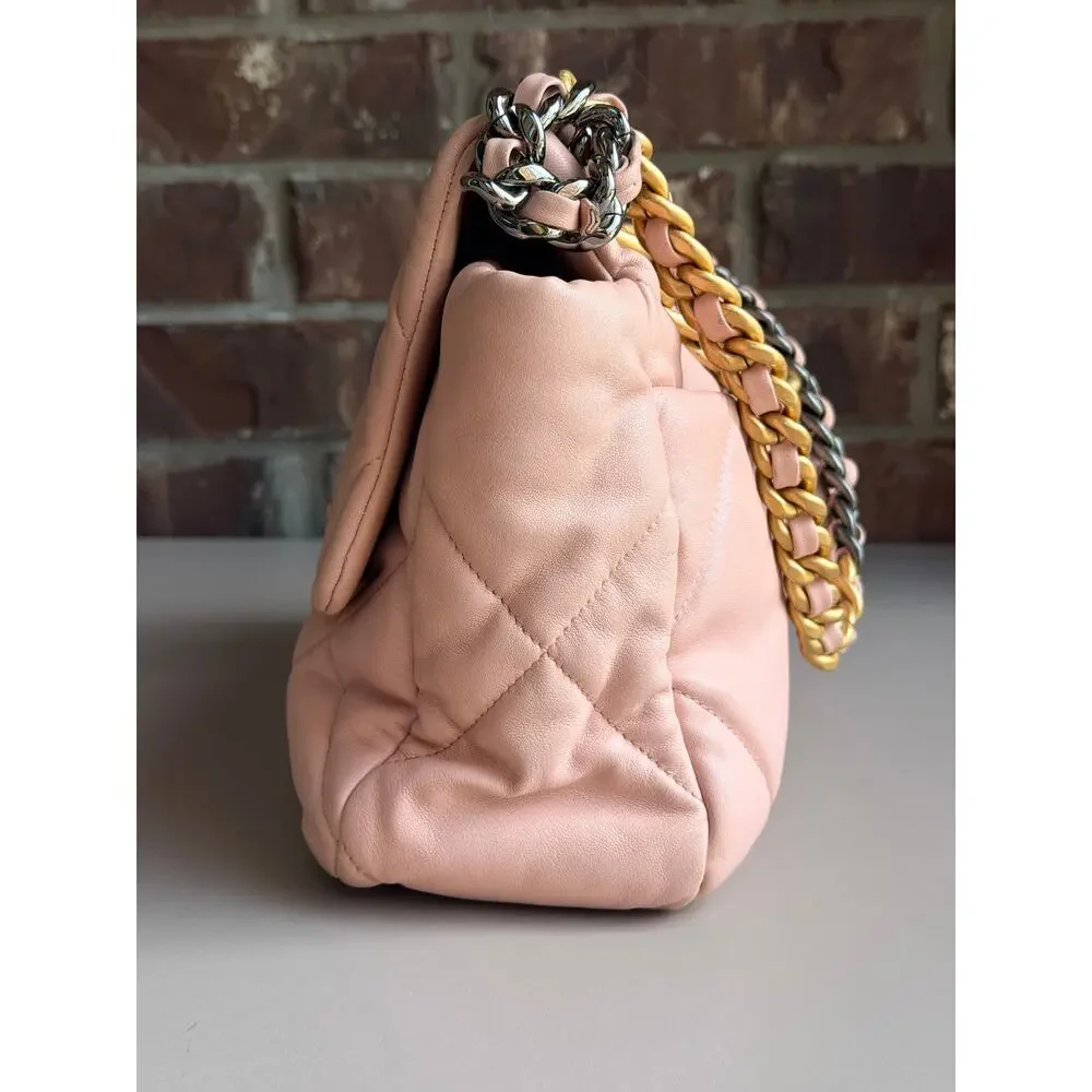 Chanel 19 Flap Bag Quilted Leather Large Light Pink 82937